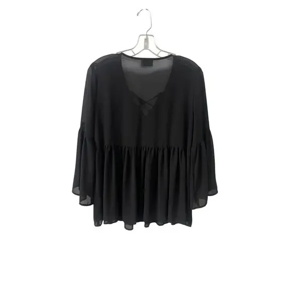 Show Me Your Mumu Black Poet Tie Blouse Sz L - Picture 3 of 6